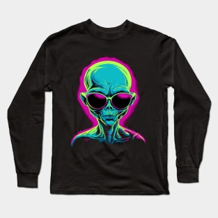 Funny UFO Alien Gifts Men Women Kids Funny Sunglasses Alien Long Sleeve T-Shirt